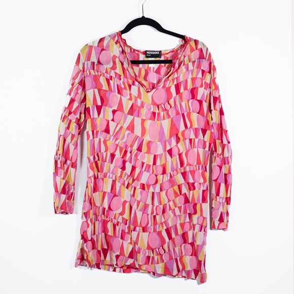 Missoni Mare Made In Italy Vintage Geometric Print Pattern Cotton Tunic Blouse S - Picture 1 of 4